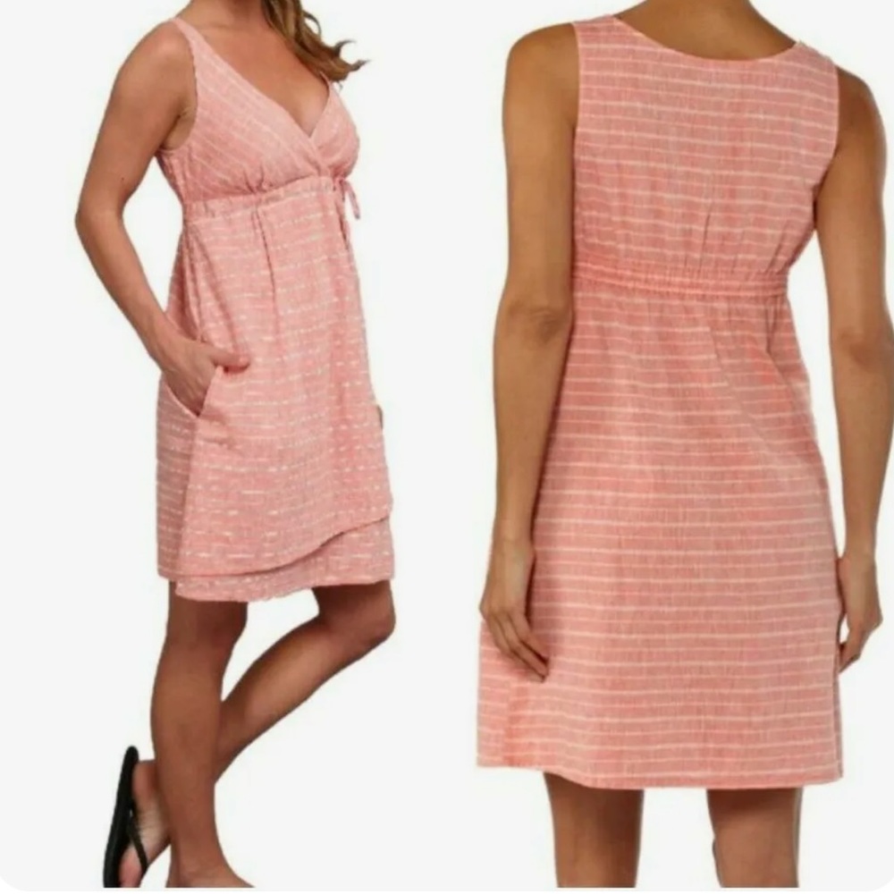 Patagonia Island Hemp Coral White Striped Crossover Sleeveless Dress Women’s 4